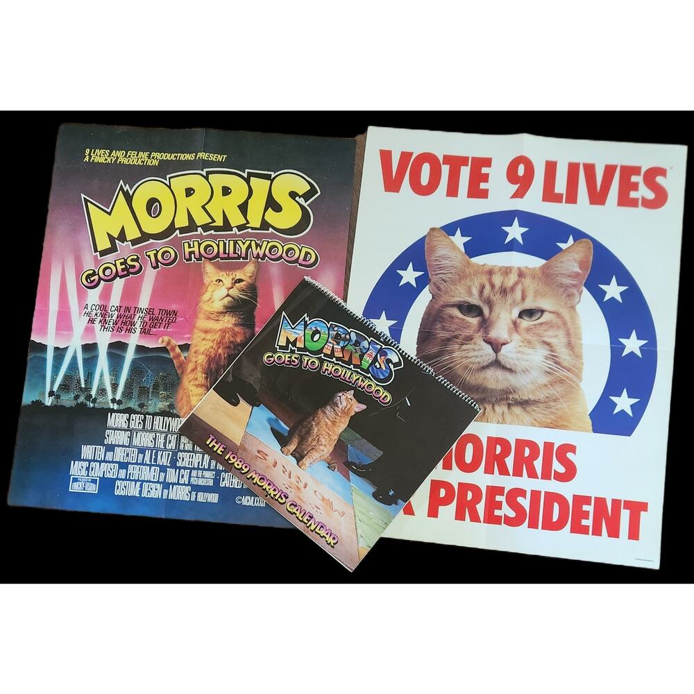 Vintage 1989 Morris the Cat Calendar + 2 Posters Morris Goes to Hollywood Rare